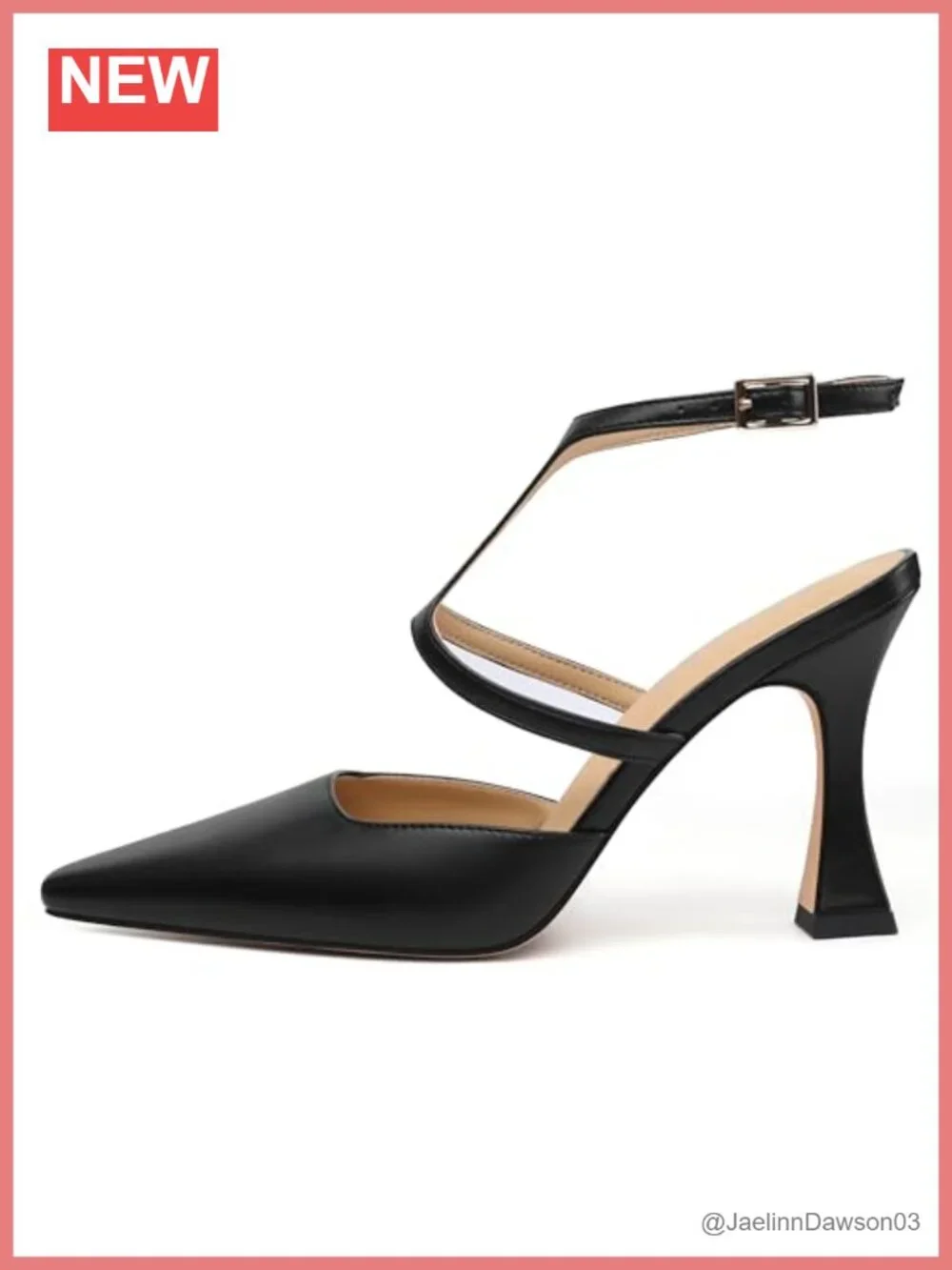 Women's Stiletto Slingback Heels Faux Leather Pointed Toe Buckle Ankle Strap
